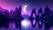 © Letterfall Std - A serene digital painting of a crescent moon illuminating purple rock arches reflecting in calm water under a starry night sky.