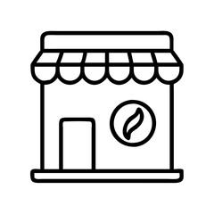 Poster - Coffee shop cafe store front building market place with coffee bean logo vector line art icon design