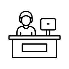 Fototapete - Outline customer service representative icon vector illustration support agent operator desk