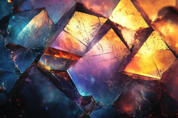 Leinwandbilder - A vibrant close-up of a crystalline structure with deep blues, oranges, and purples.