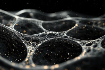 Aufkleber - Intricate web-like structure with glowing particles, abstract digital art.