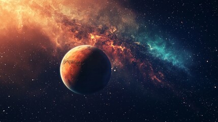 Wall Mural - A red planet is in the middle of a colorful galaxy