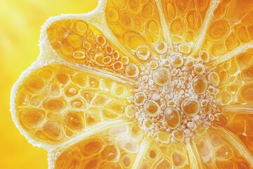 Poster - Close-up of a vibrant, textured, sunlit citrus fruit, revealing intricate cellular structure.