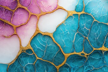 Aufkleber - Abstract art featuring teal, pink, and gold, resembling a network of veins or cells.