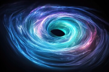 Fototapete - A mesmerizing cosmic swirl, vibrant teal and purple hues converge into a central black hole, suggesting immense gravitational pull and energy.