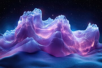 Leinwandbilder - Glowing, otherworldly mountains under a starry night sky, vibrant purple and blue hues.