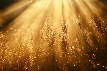 Poster - Golden hour sunlight illuminates tall grass, creating a magical, ethereal scene.