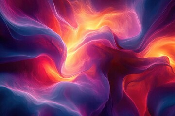 Poster - Abstract artwork depicting swirling, vibrant colors of red, orange, purple, and blue, creating a dynamic and ethereal visual effect.
