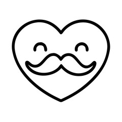 Poster - Outline heart with mustache and smile emoji vector illustration design graphic element art image