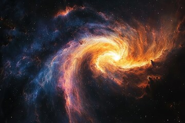 Poster - A mesmerizing cosmic swirl of fiery orange and cool blue hues, showcasing the breathtaking beauty of a nebula in deep space.