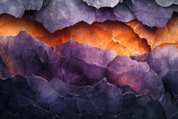 Leinwandbilder - Close-up of a vibrant purple and orange gemstone, showing intricate textures and layered formations.