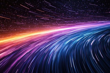 Poster - Abstract cosmic artwork depicting vibrant, glowing light trails curving across a starry night sky.