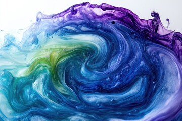 Aufkleber - Abstract swirling mix of vibrant blue, green, and purple paints creating a mesmerizing, fluid artwork.