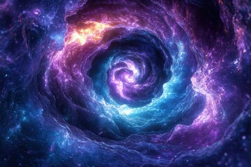 Poster - A swirling cosmic nebula, vibrant purple and blue hues, creating a mesmerizing spiral galaxy tunnel.