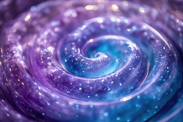 Leinwandbilder - A mesmerizing swirl of purple and blue glitter gel, creating a vibrant, abstract cosmic effect.
