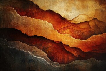 Poster - Abstract layered mountain landscape with warm, earthy tones and a textured surface.