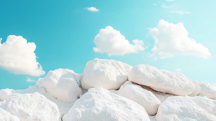Poster - White Rocks under Blue Sky Peaceful Nature Scene Serenity Summer Landscape Bright Cloudscape Minimalist Aesthetic Tranquil Background Idyllic Scenery 