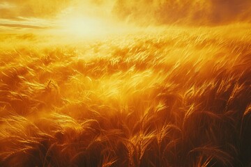 Leinwandbilder - Golden wheat field bathed in sunset light, wind gently swaying the stalks.