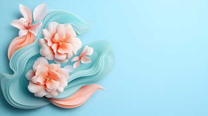Poster - Pastel Floral Composition with Peach and Blue Flowers