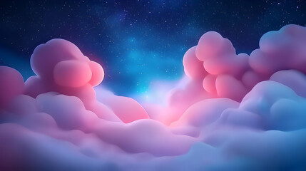 Wall Mural - Pink And Blue Fantasy Cloudscape At Night With Stars