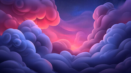 Poster - Pink Purple Blue Fantasy Cloudscape Night Sky Digital Art