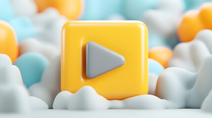 Poster - Play Button in 3D Soft Cloud Setting