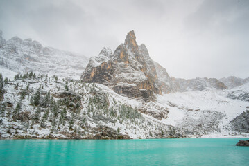 Wall Mural - lake sorapis, dolomites, italy. lake and reflections on the water surface. mountain landscapes with 