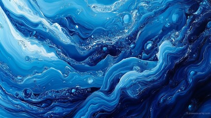 Poster - Abstract Blue Ocean Waves Fluid Acrylic Painting Texture Background Swirling Deep Sea Design Modern Art Elegant Luxury Design Premium Quality Image   