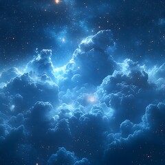 Fototapete - Floating on Light, Blue Dreams Bloom Under Moonlit Skies