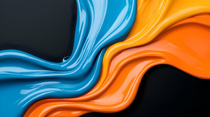 Fototapete - Vibrant Blue Orange Yellow Paint Splashes Abstract Background