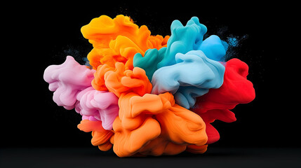 Poster - Vibrant Colorful Particles Exploding Against Black Background