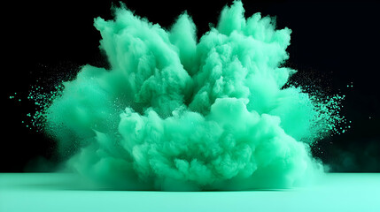 Poster - Vibrant Green Powder Explosion Against Dark Background