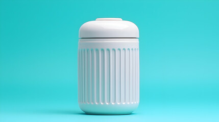 Poster - White Round Cosmetic Jar with Lid on Aqua Background