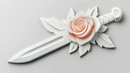 Fototapete - White Sword with Peach Rose Tattoo Sketch