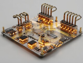 Poster - High-tech circuit-inspired AI node circuit board with glowing components and intricate pathways.