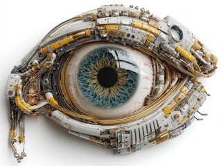 Poster - Eye composed of mechanical and technological elements, blending nature with machinery.