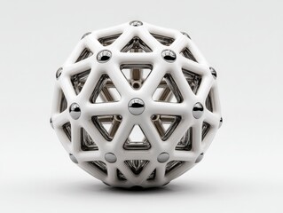Poster - 3d geometric shape with a lattice design, rendered in white.