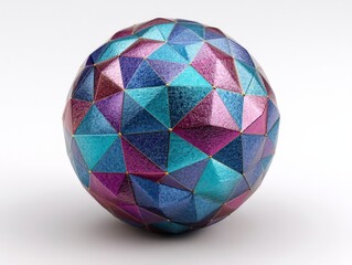 Poster - Abstract geometric sphere with colorful triangular patterns on a light background.
