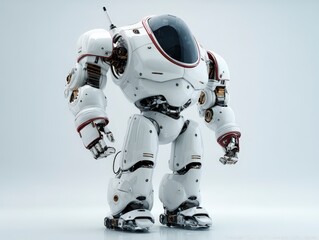 Poster - Futuristic humanoid robotic suit with sleek design and intricate details.