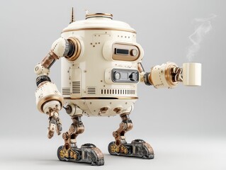 Poster - Robot holding a cup, showcasing a blend of technology and creativity in a futuristic design.