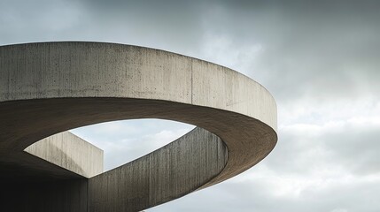 Poster - Abstract Concrete Architecture Modern Design Curved Structure Minimalist Building Exterior Grey Sky Architectural Photography Urban Concrete Structure