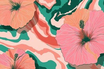 Poster - Colorful floral pattern with abstract shapes in vibrant hues and textured details