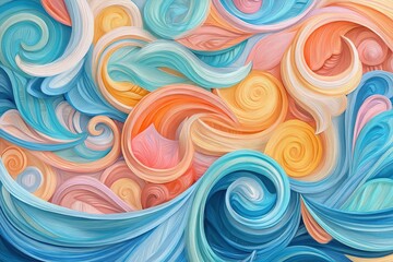 Poster - Swirling pastel patterns create a vibrant abstract artwork with flowing shapes and colors in a harmonious composition