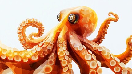 Poster - Abstract Orange Octopus Low Poly Art Digital Illustration Vibrant Detailed Tentacles Ocean Animal Graphic Design Element Modern Artwork Background    