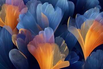 Poster - Vibrant floral abstraction showcasing lush blue and orange petals in a captivating artistic design