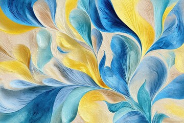 Poster - Colorful abstract watercolors create a vibrant display of swirling blue and yellow patterns in a modern art piece
