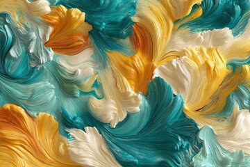 Poster - Abstract artwork with swirling colors of teal, orange, and cream created with bold, dynamic brushstrokes