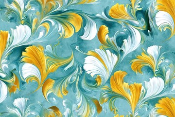 Poster - Colorful abstract swirls and patterns in vibrant yellow, white, and teal shades create an eye-catching design for artistic expression