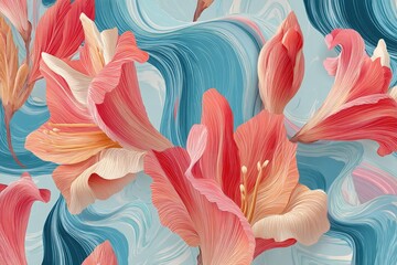 Poster - Colorful floral design with flowing patterns on a light blue background capturing whimsical beauty and artistic craftsmanship