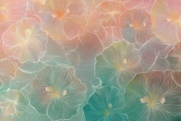 Poster - Colorful abstract floral pattern in soft pastel shades with intricate line work creating depth and texture